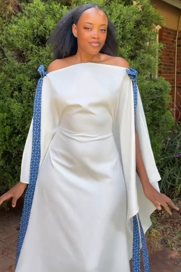 White-Blue Cape Maxi Dress