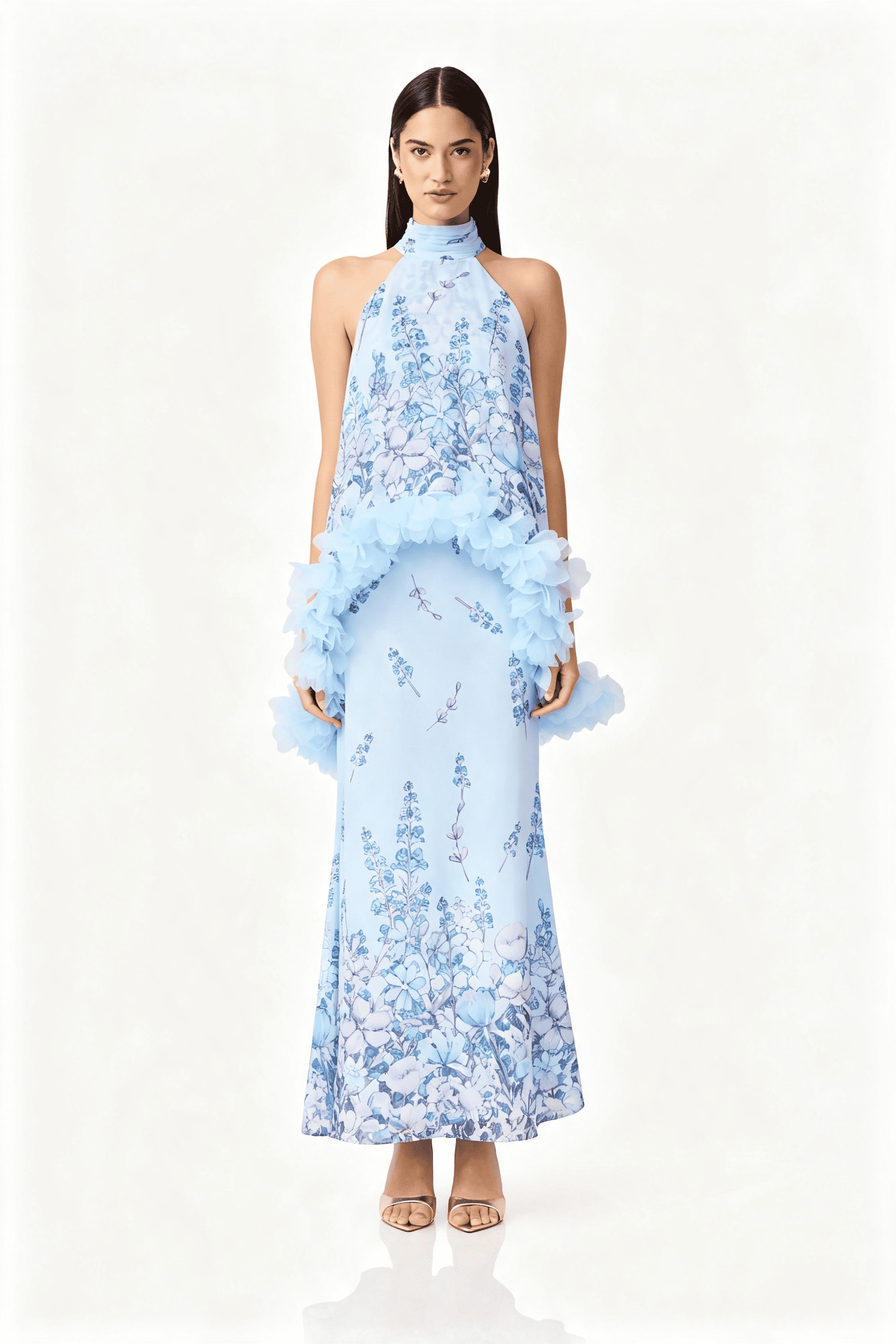 Blue Floral Halter Maxi Dress