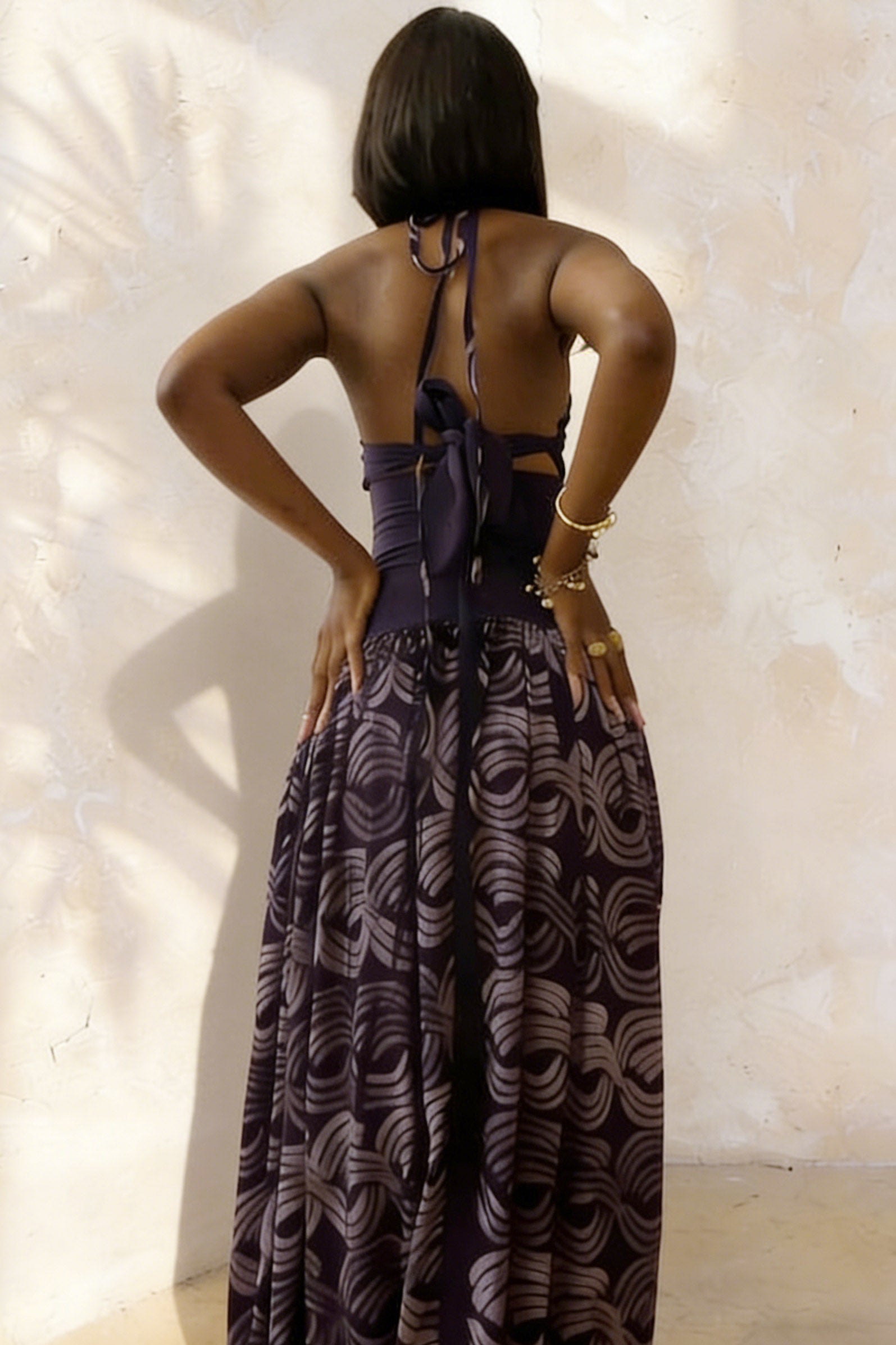 Geschichtete gestreifte Rock mat héijer Taille