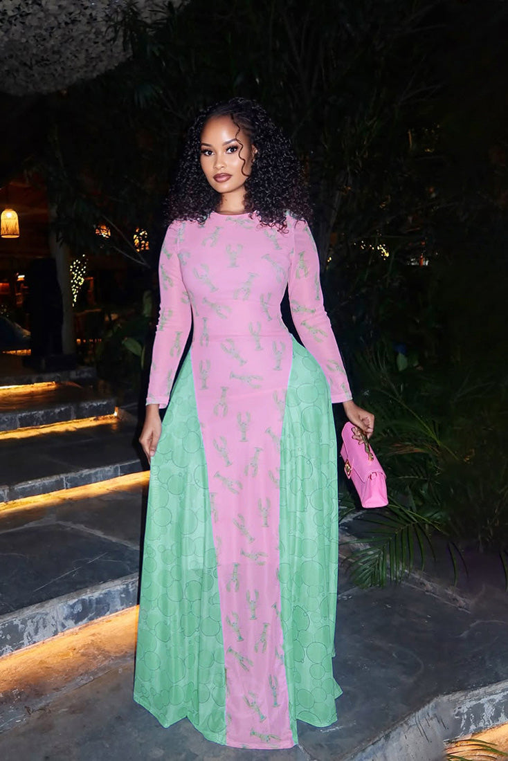 Fun Lobster Print Flowy Maxi Dress