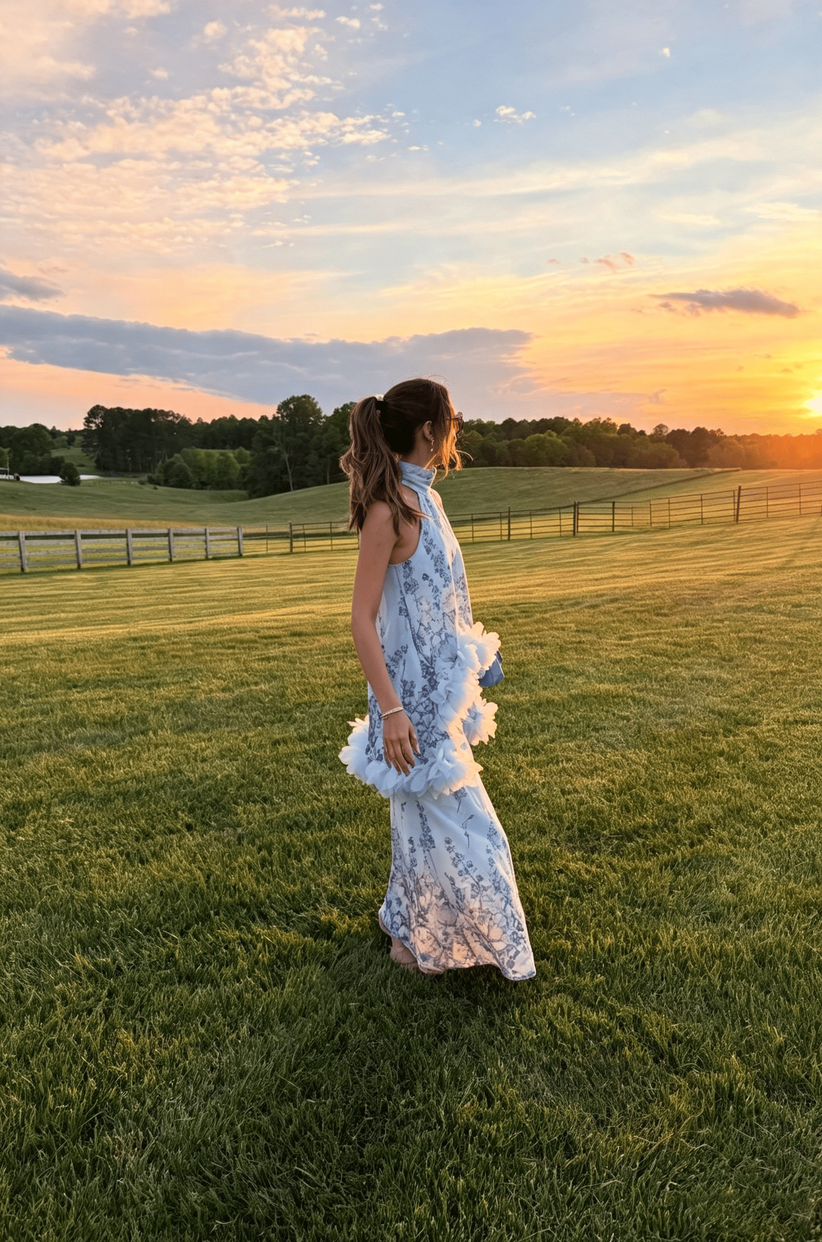 Blue Floral Halter Maxi Dress