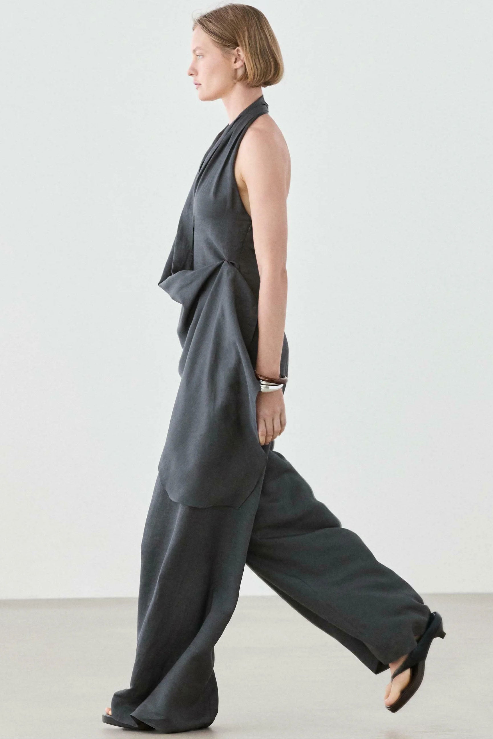 Asymmetric Draped Halter Jumpsuit