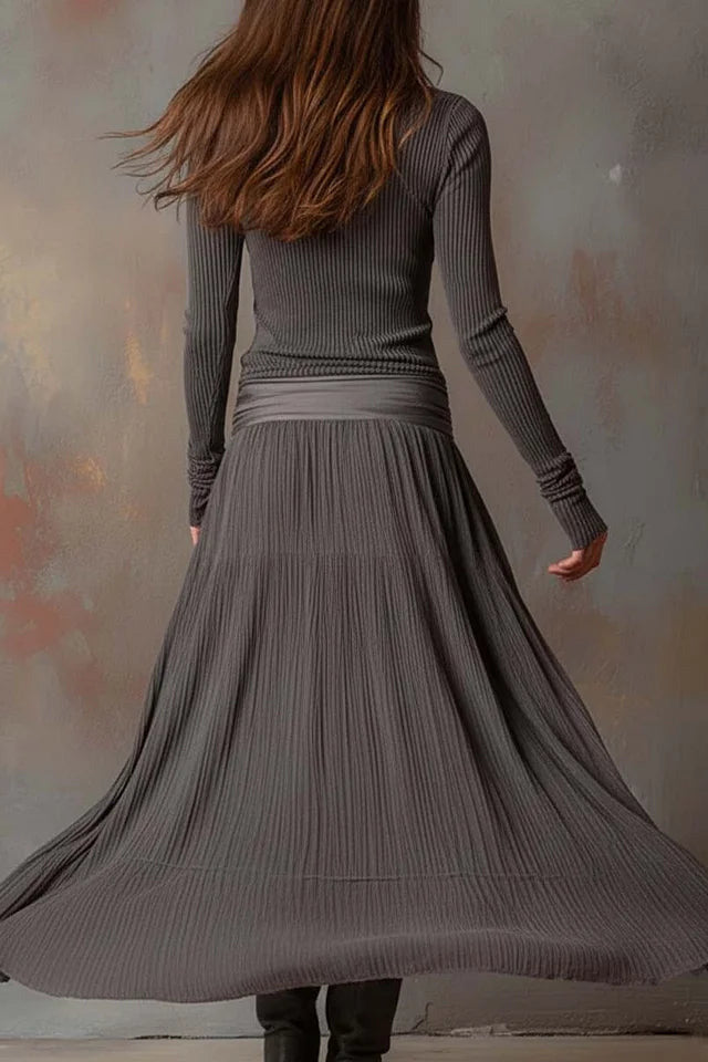 Retro Grey Ribbed Stretch Slim-Fit Set