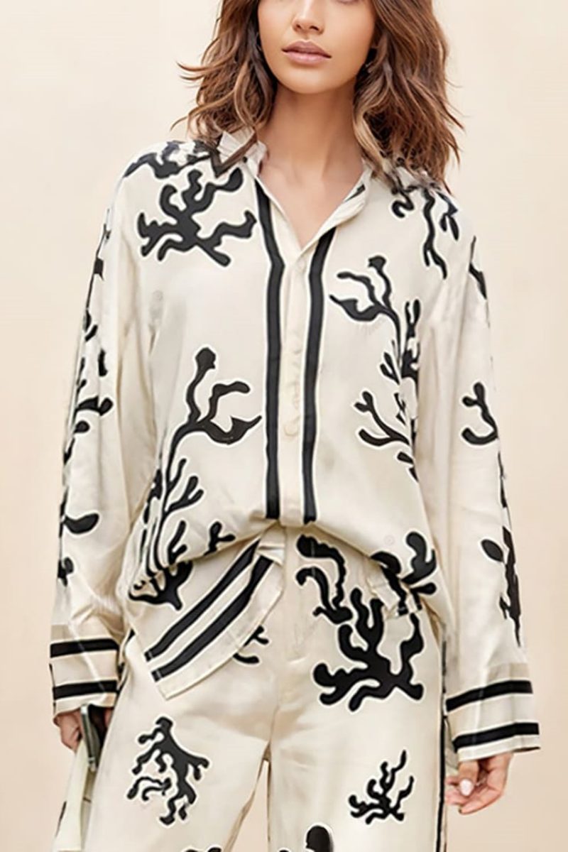 Set pantaloni cu imprimeu și croială largă