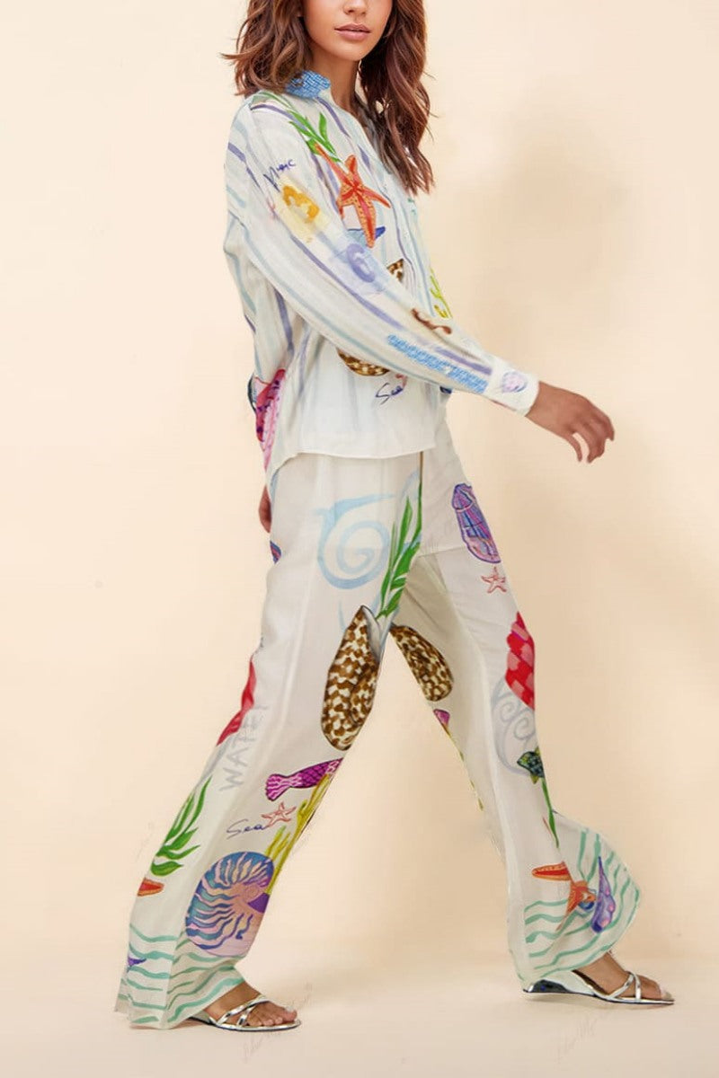 סט מכנסיים עם הדפס בנושא האוקיינוס