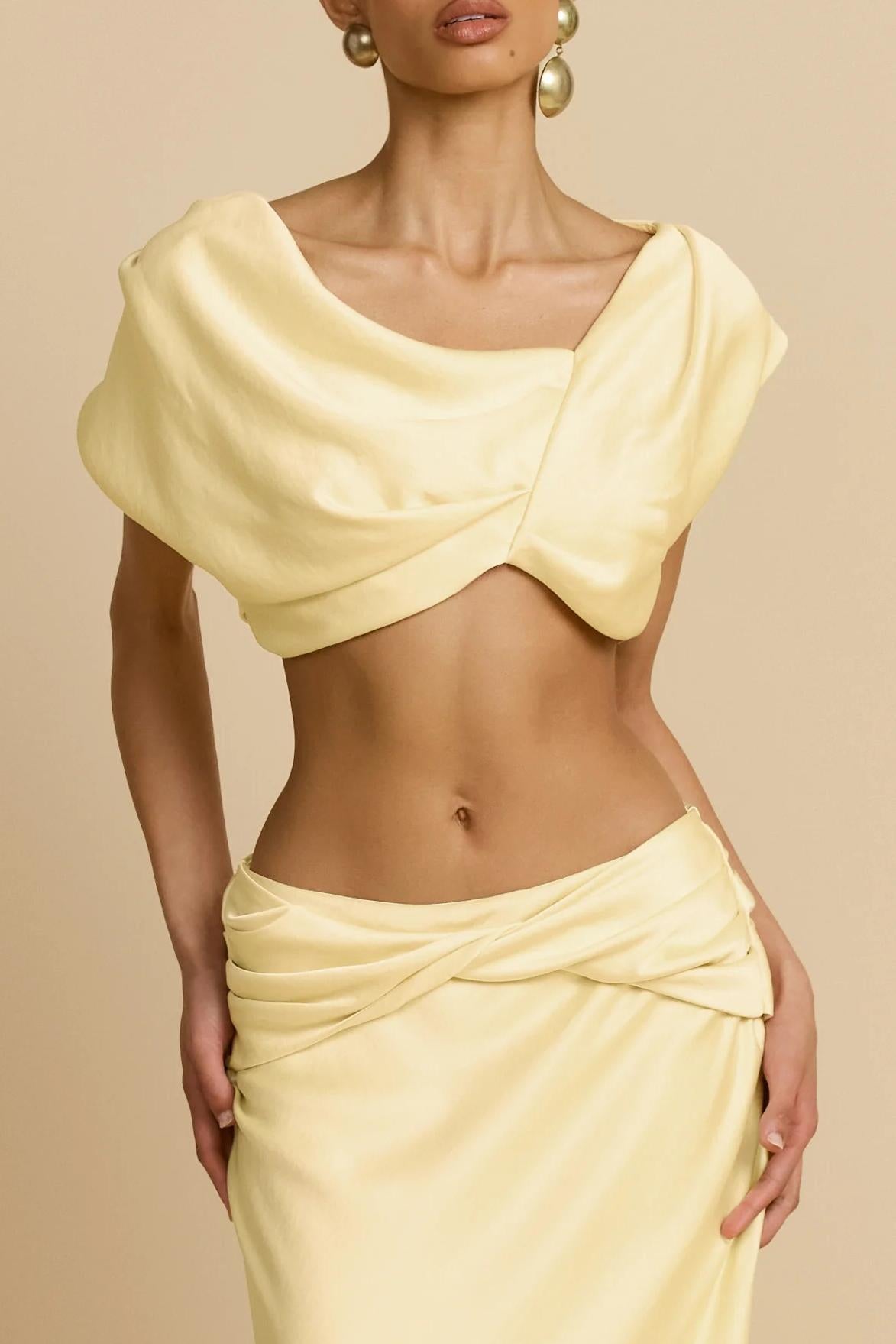 Satin Draped Maxi Skirt Set