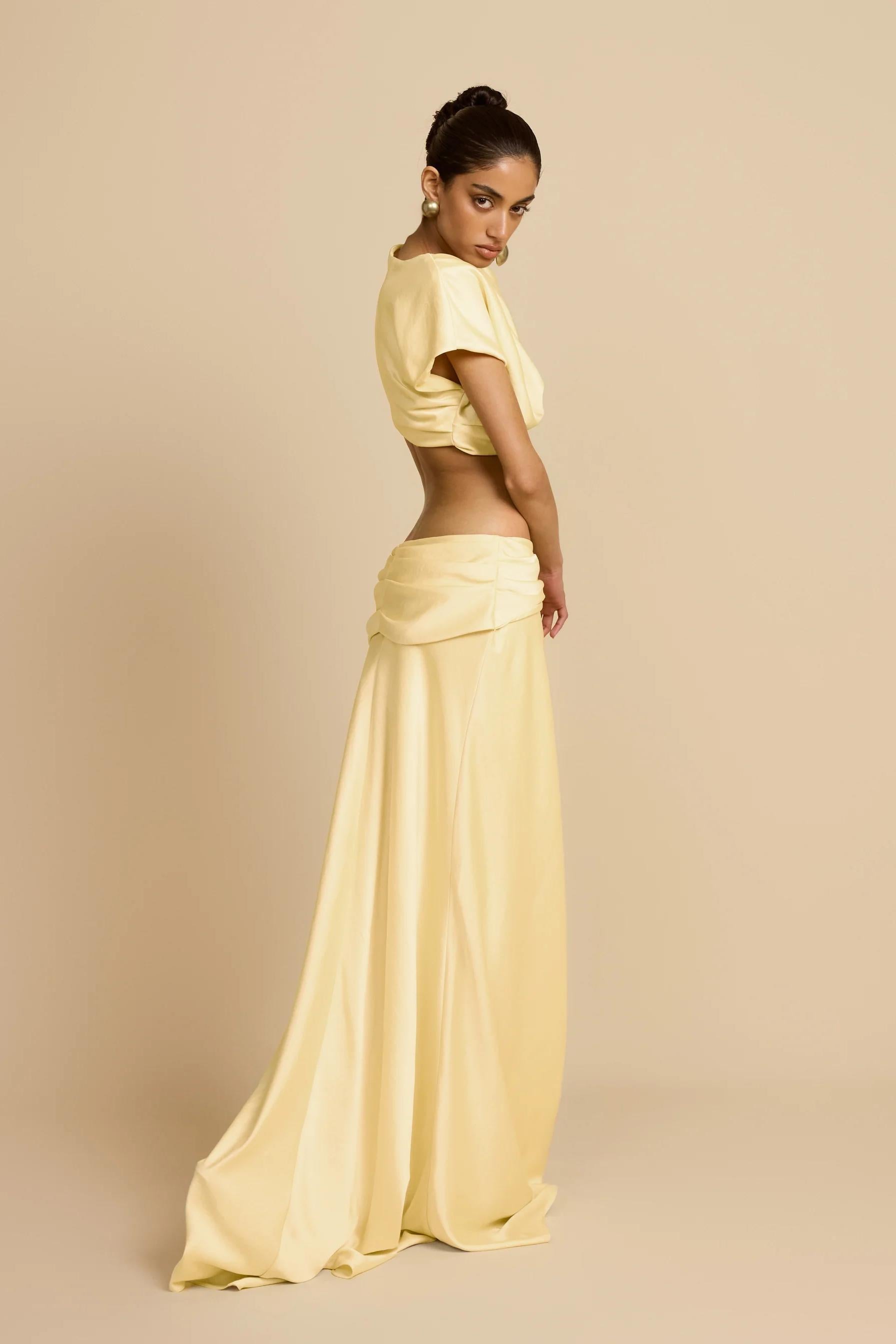 Satin Draped Maxi Skirt Set
