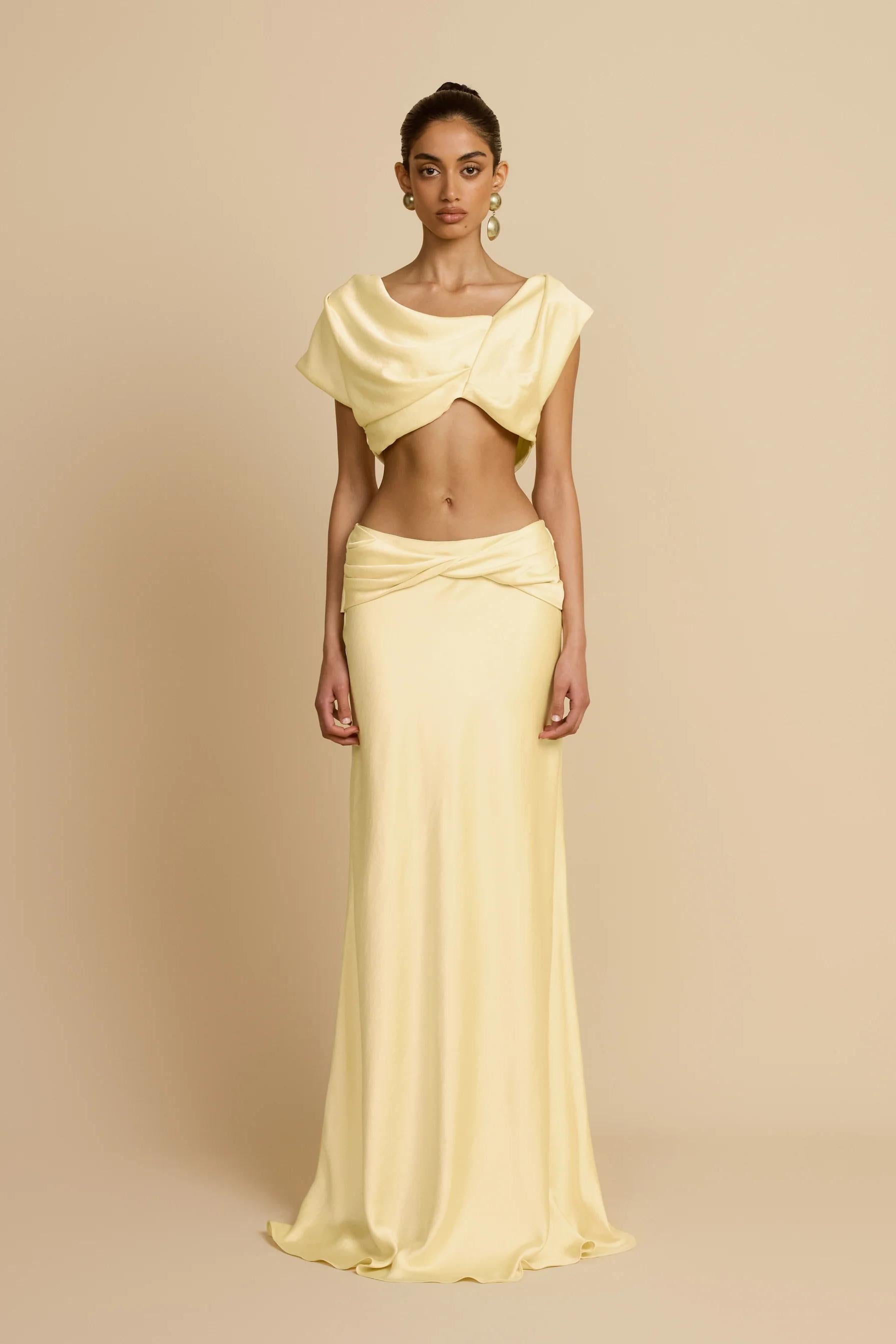 Satin Draped Maxi Skirt Set