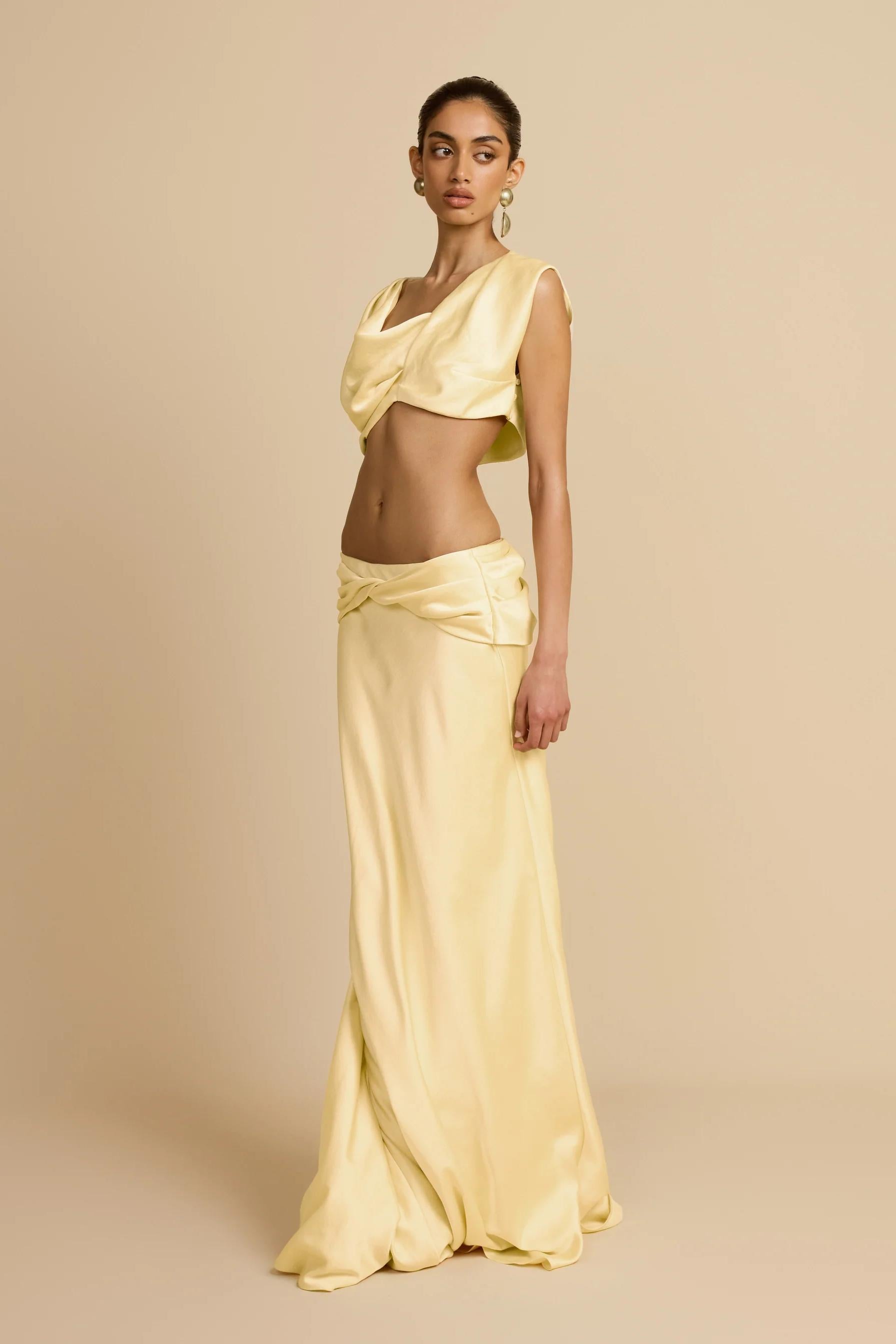 Satin Draped Maxi Skirt Set