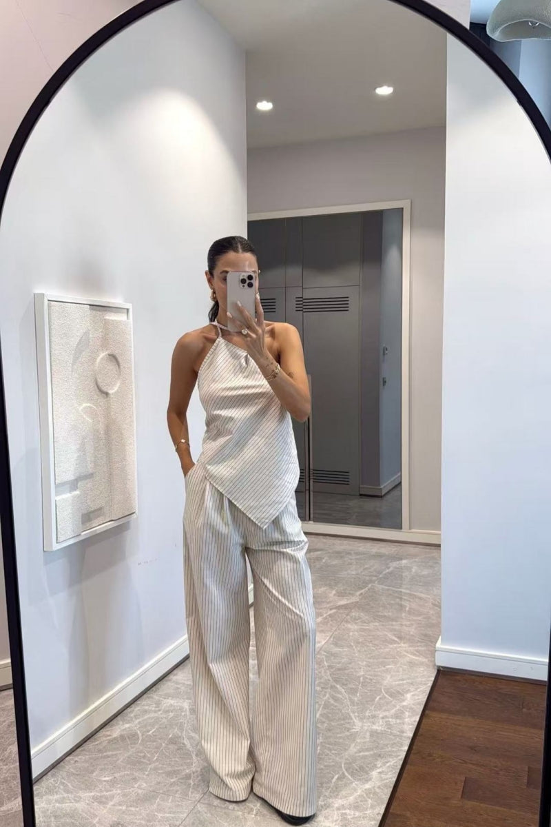 One-Shoulder Striped Two-Piece Set