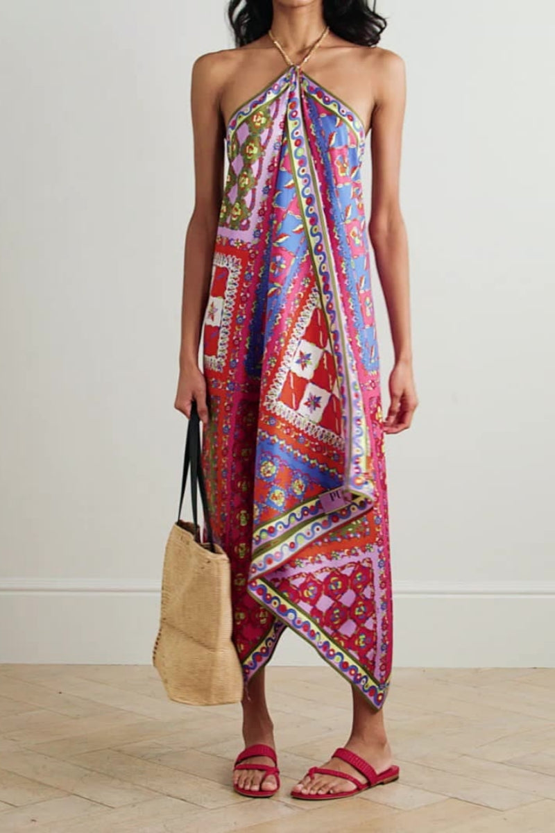 Halter Neck Asymmetrical Dress