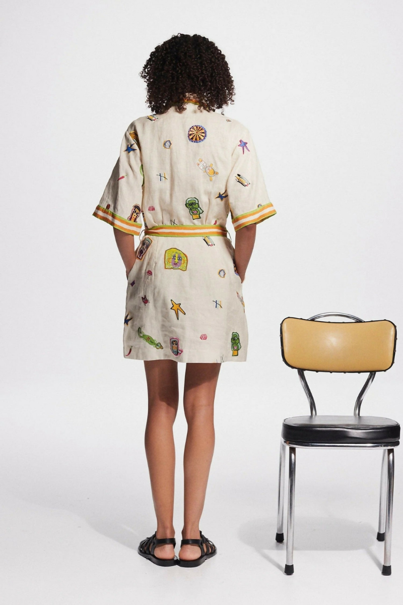 Aurelie Short Sleeve Sticked Mini Kleed