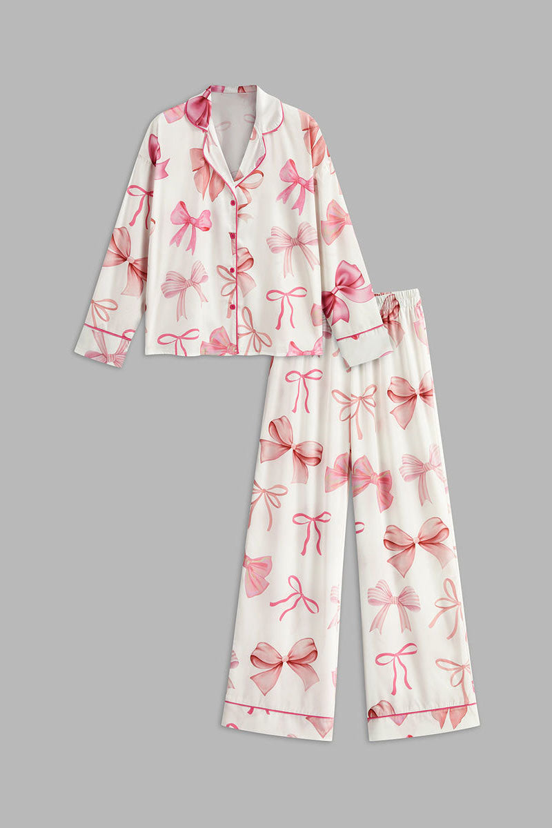 Bow Printed Button Hosen Set