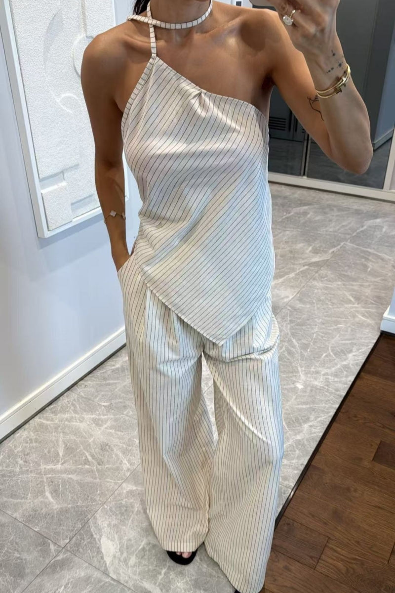 One-Shoulder Striped Two-Piece Set