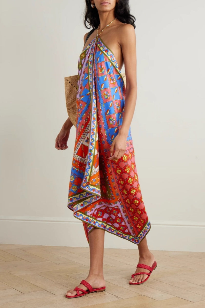 Halter Neck Asymmetrical Dress