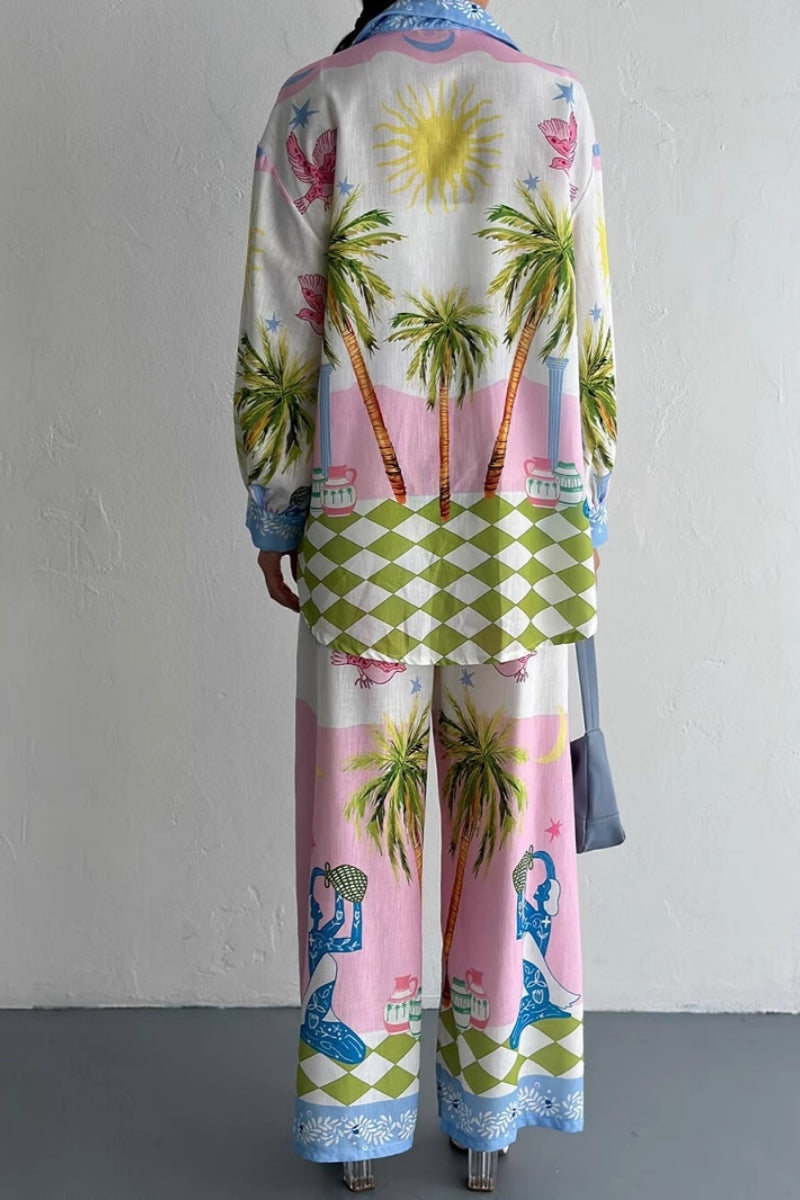 Zestaw spodni z motywem palm inspirowany plażą