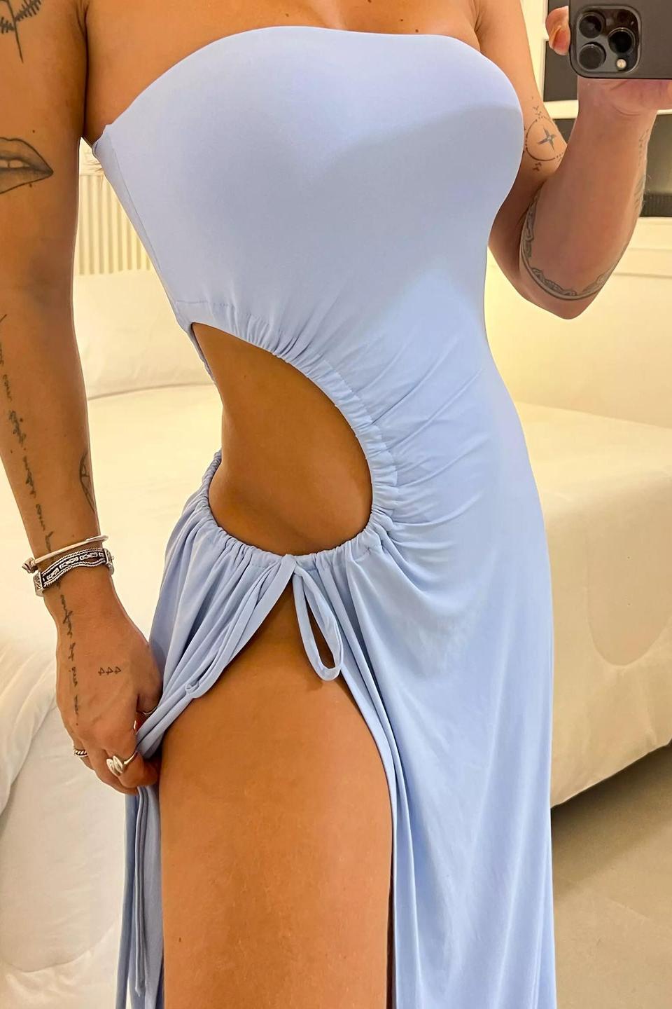 Bandeau Side Slit Tie Bodysuit Dress