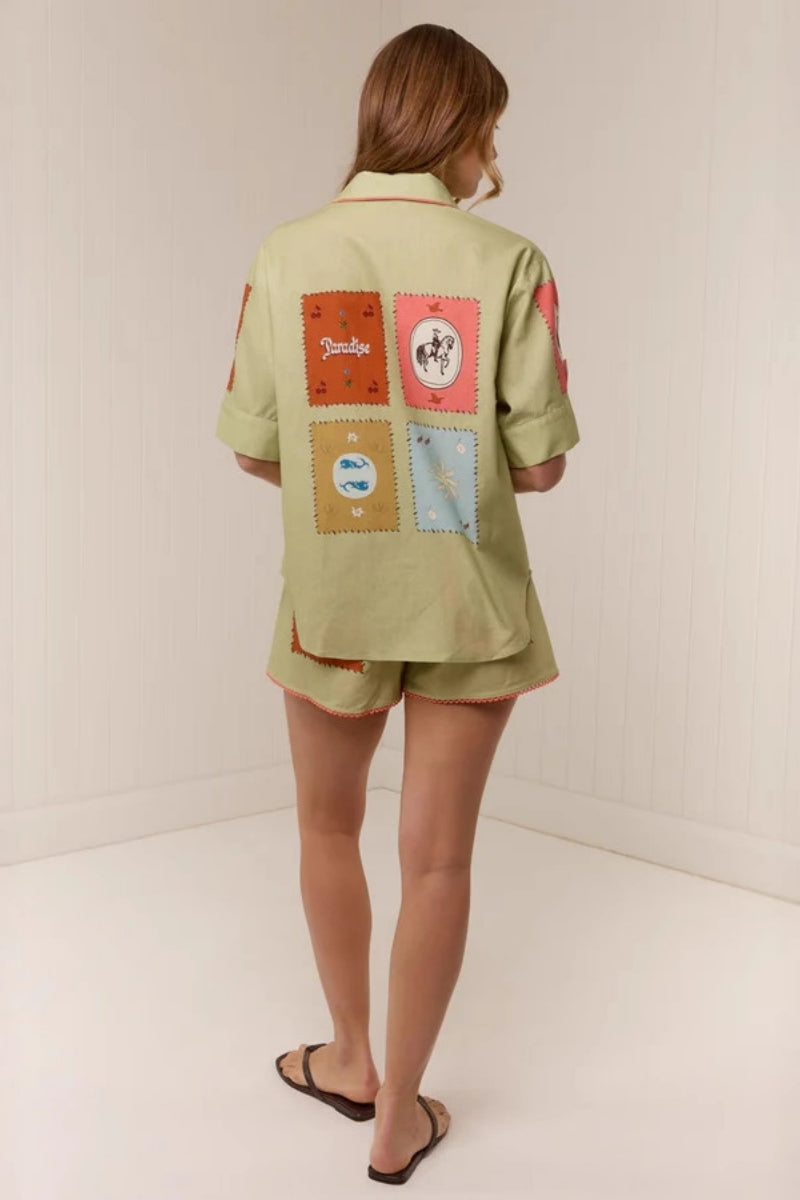 Set aus Leinen-Hiem a Shorts