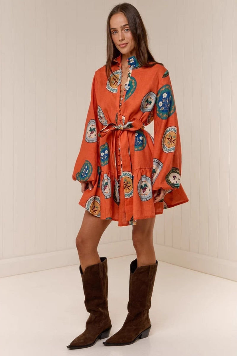 Patchworkklänning med ståkrage