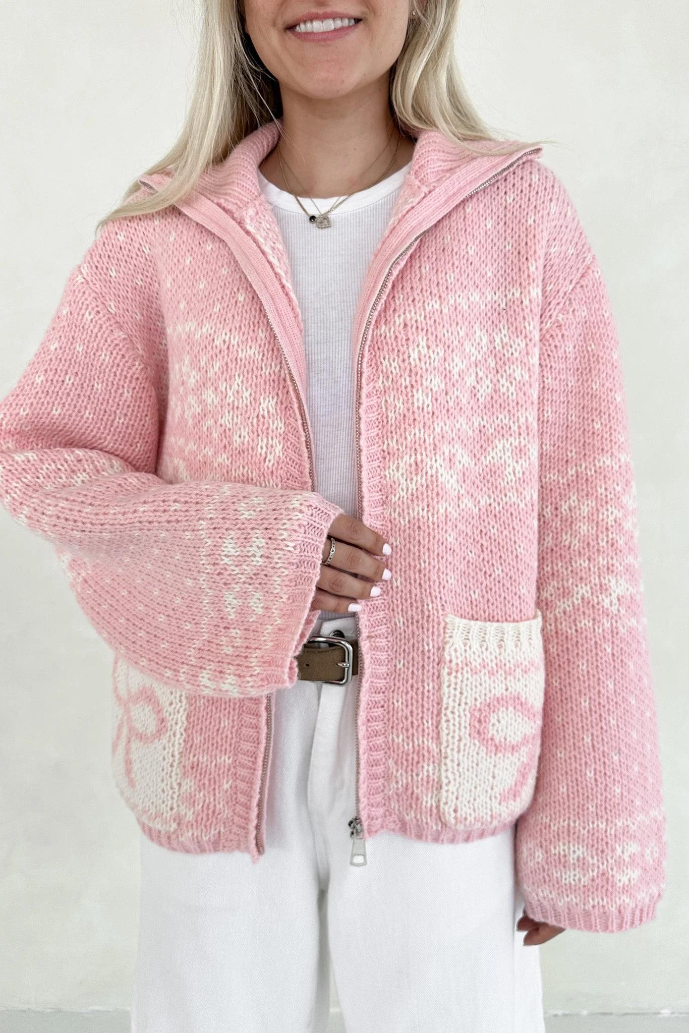 Claire Bow Zip Up Cardigan