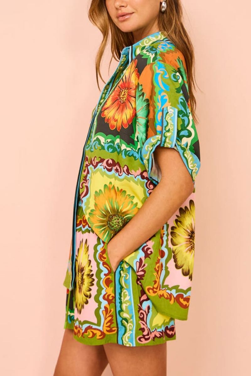 Conjunto de Calções com Cintura Elástica e Estampa Especial de Girassol