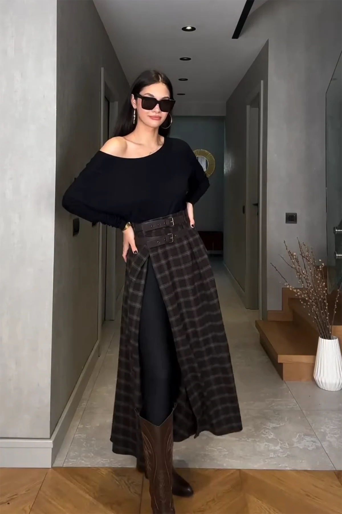 British Style Patterned High Waisted Skirt