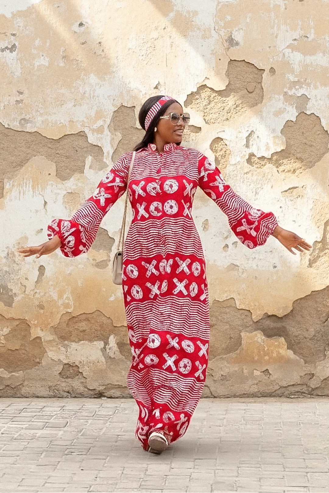 XO Symbol Print Stand Collar Maxi Dress