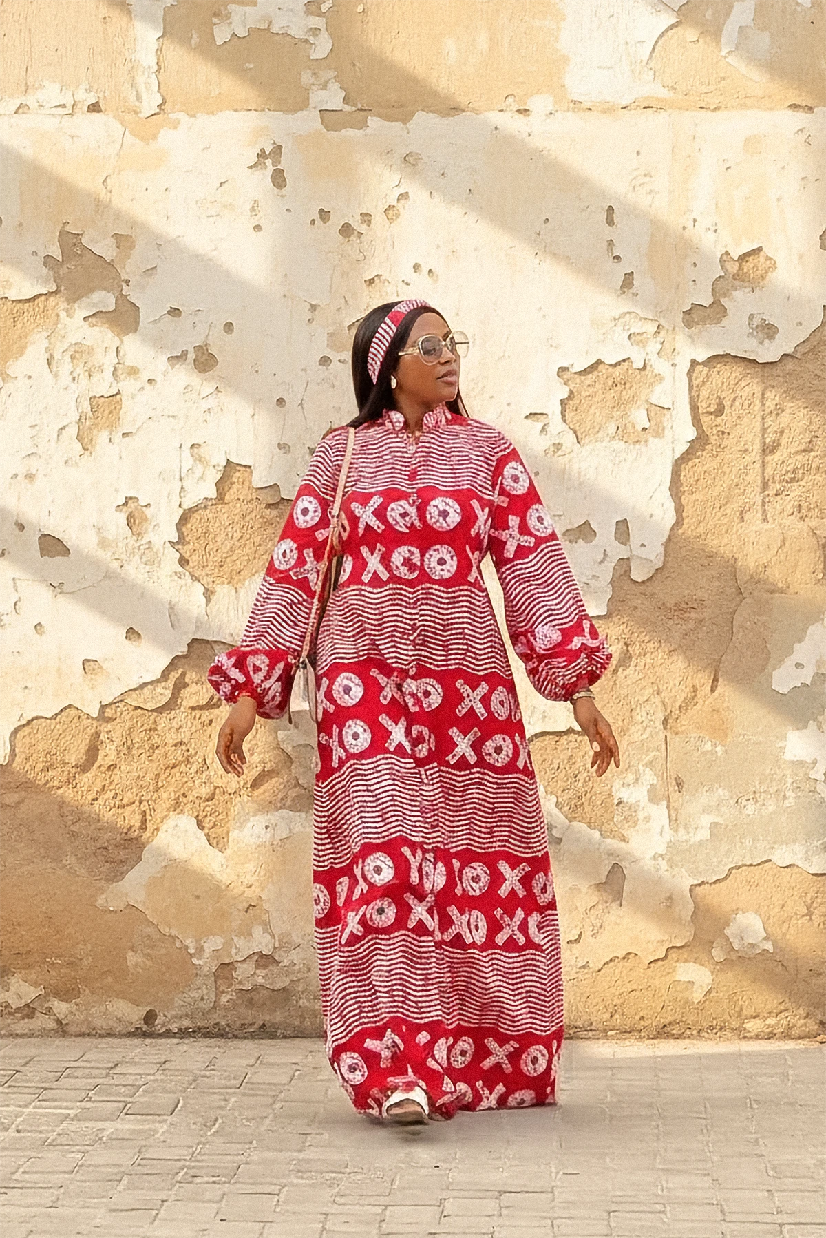 XO Symbol Print Stand Collar Maxi Dress