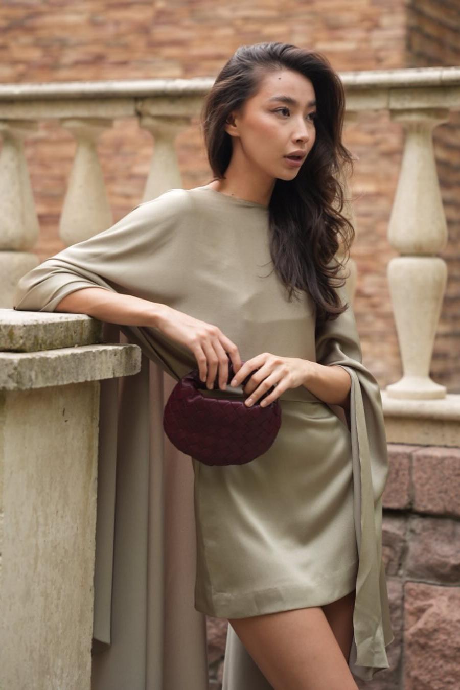 Satin Cape Sleeve Mini Dress