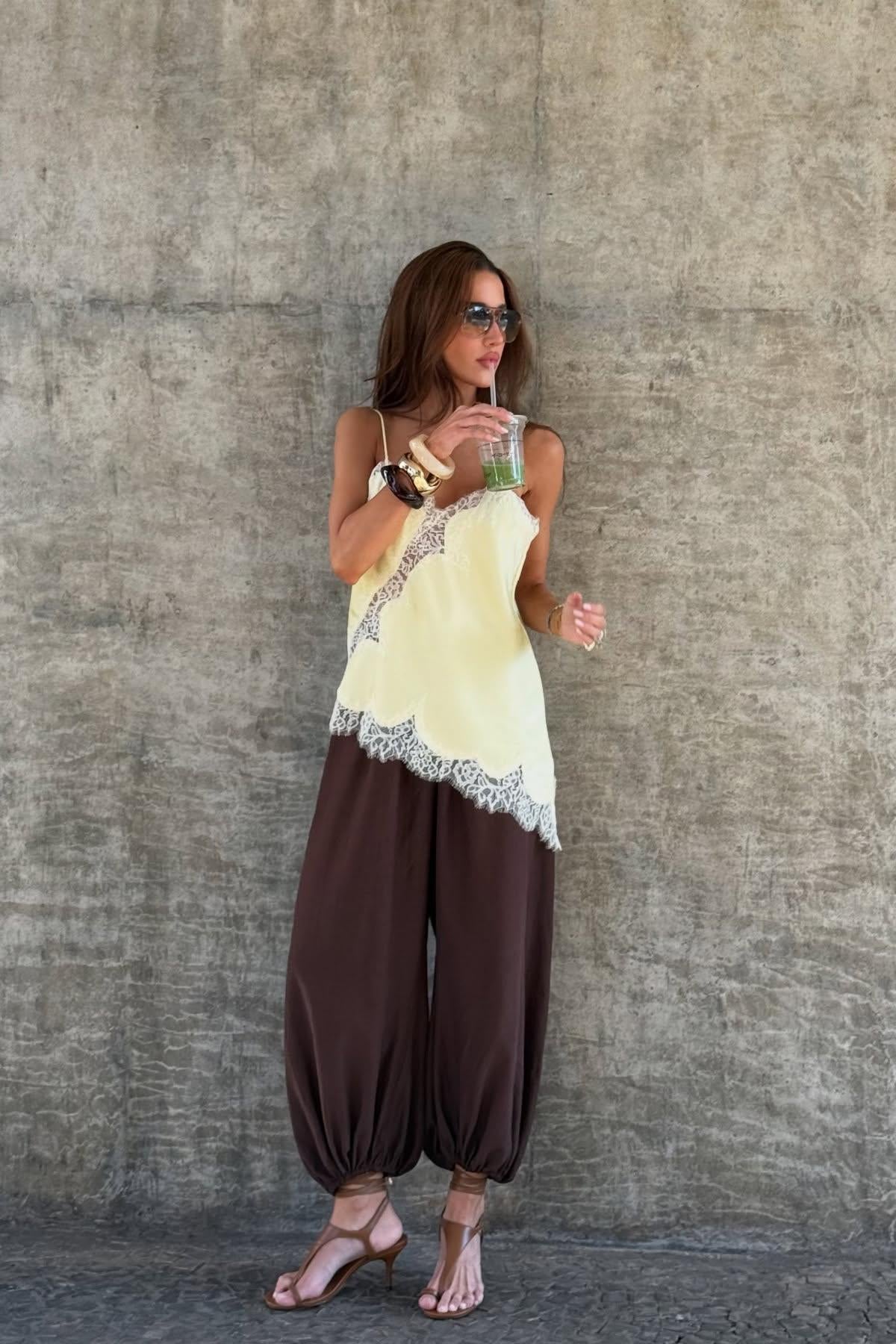 Lace Trimmed Satin Camisole Top
