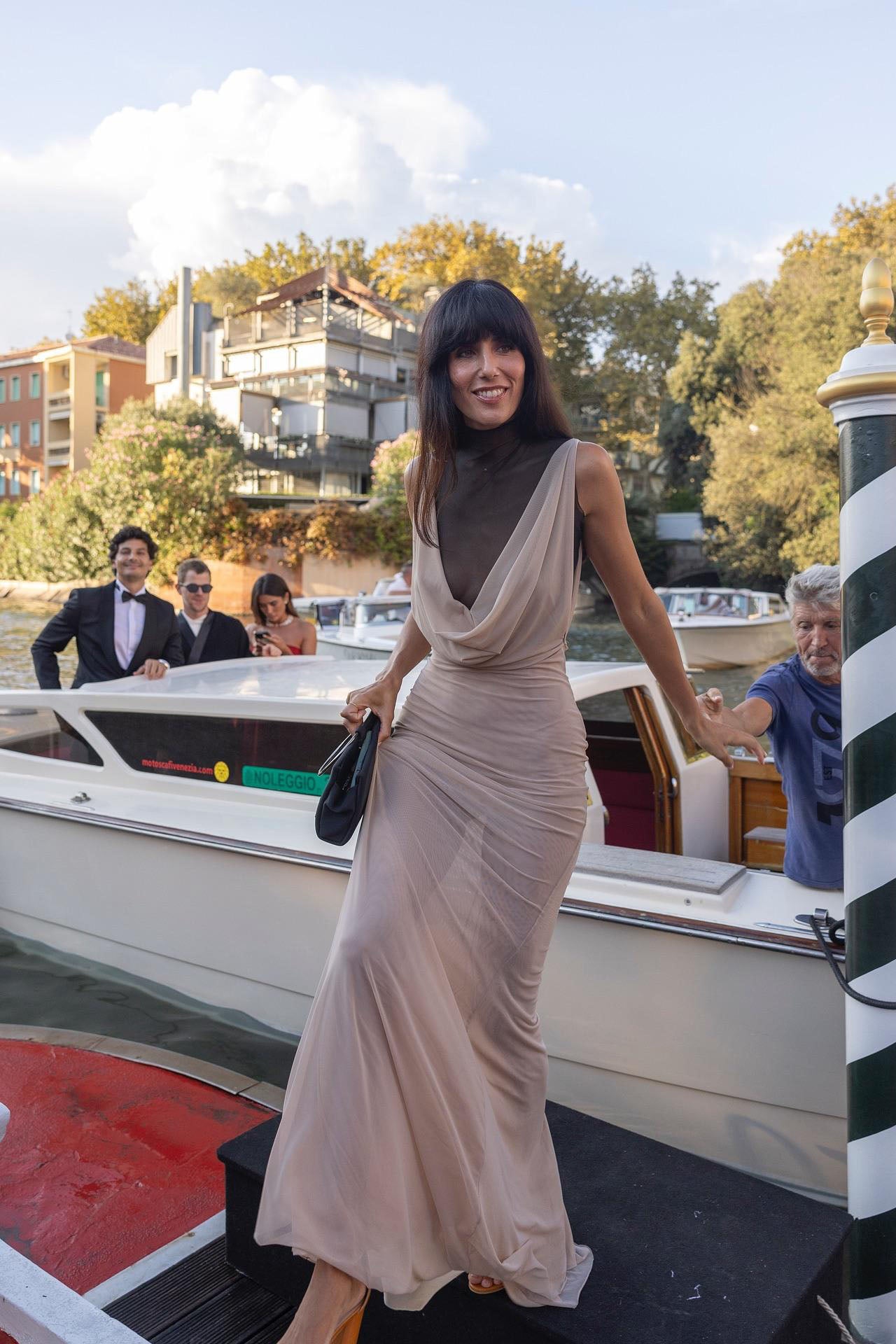 Sheer Mock Neck Cowl Front Maxi Dress