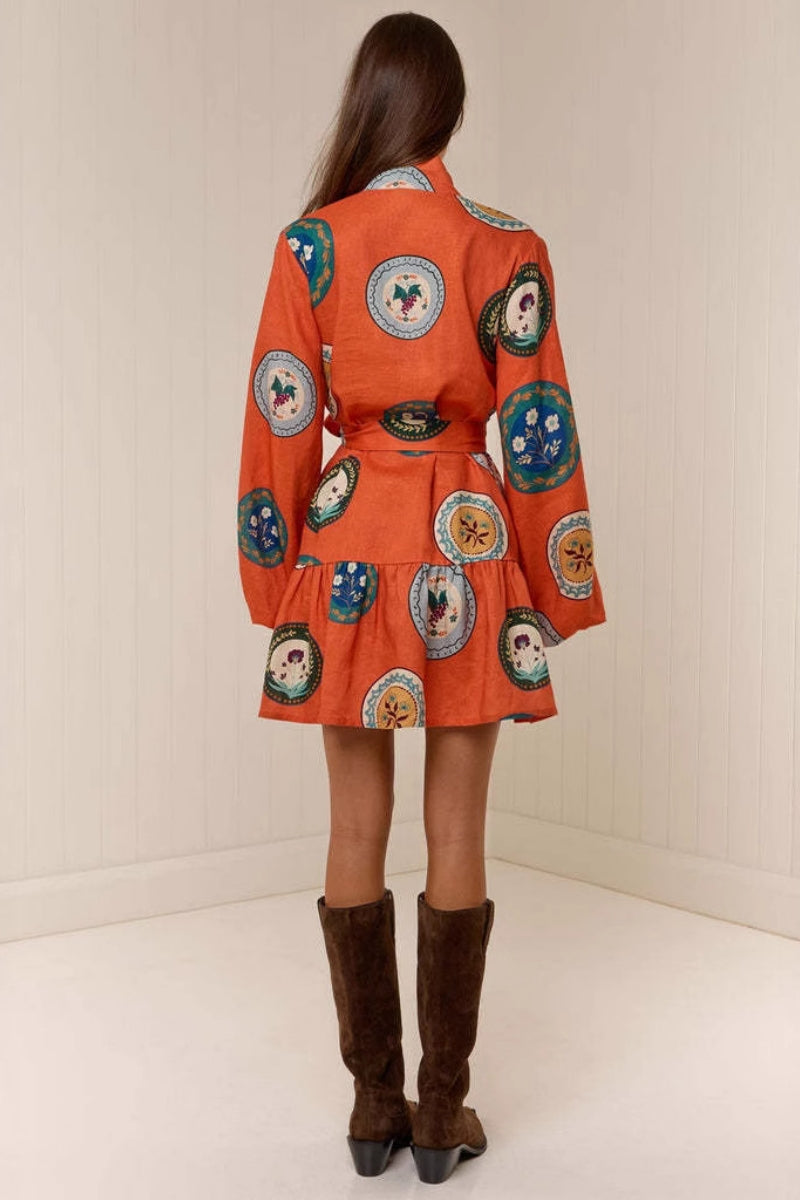 Patchworkklänning med ståkrage