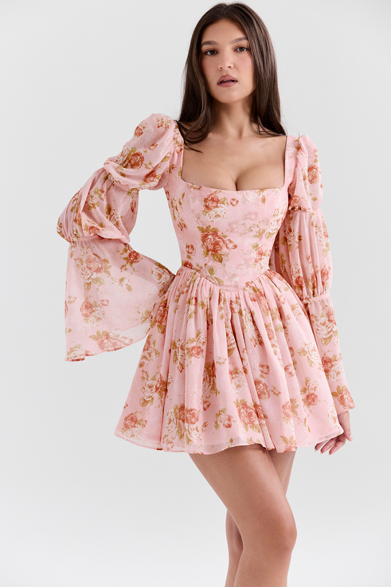 Divine Floral Square Neck Mini Dress