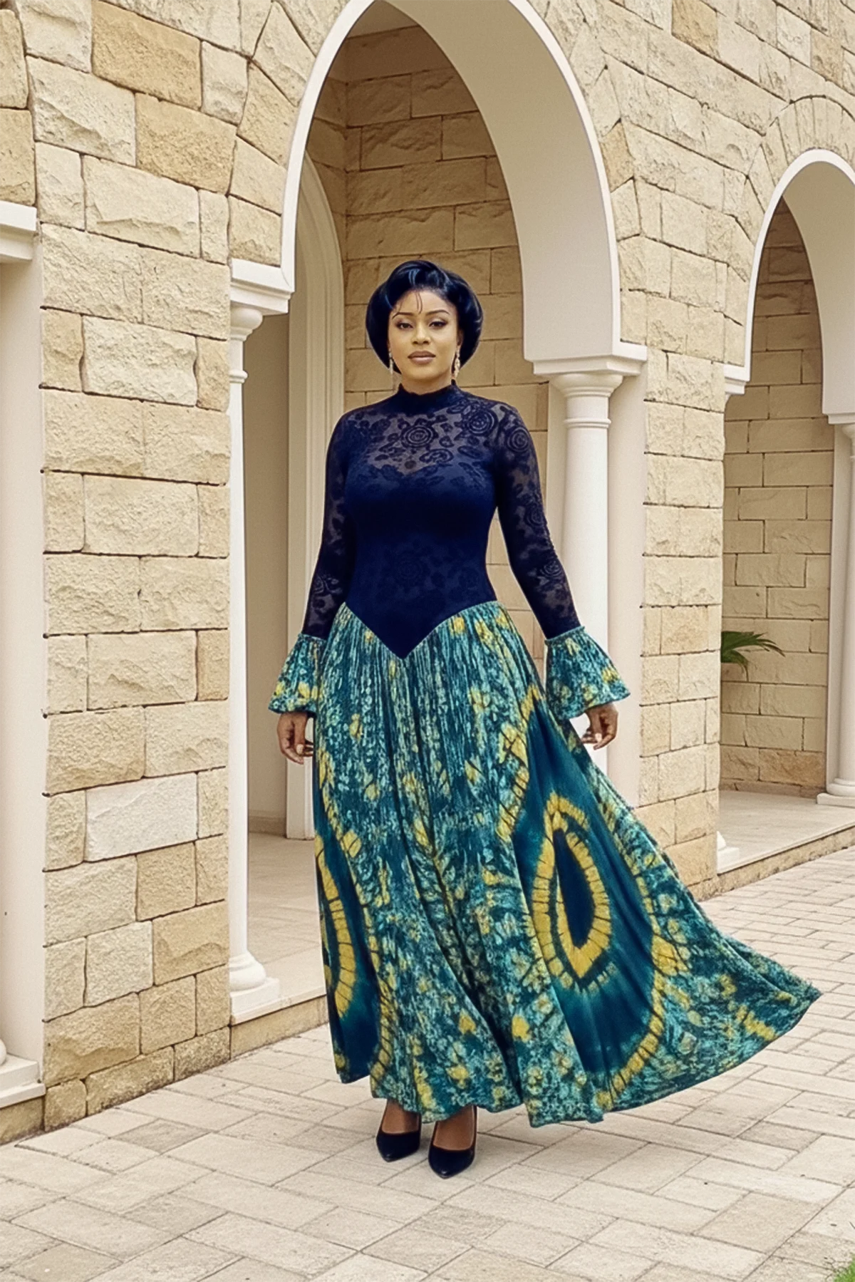 Voluminous Rose Lace Maxi Dress