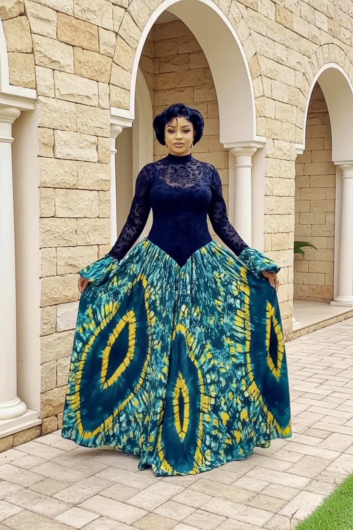 Voluminous Rose Lace Maxi Dress