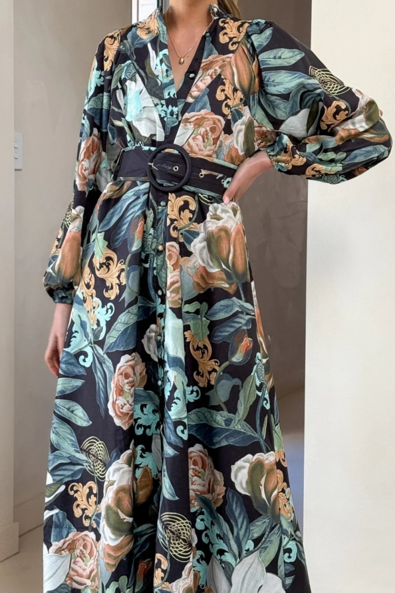 Relaxed Belted Puff Sleeve Dress