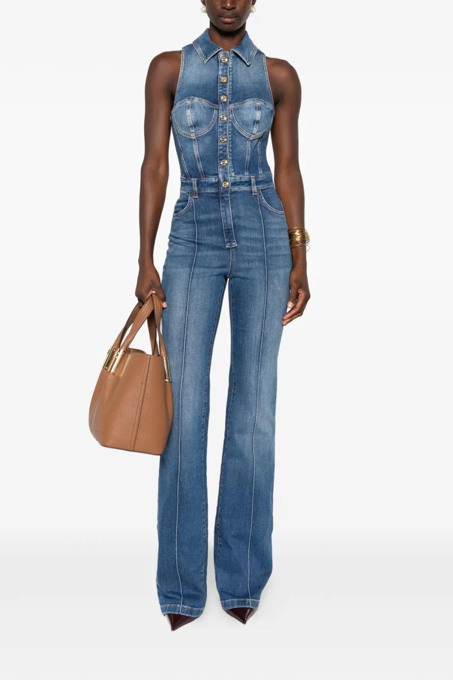 Sleeveless Denim Jumpsuit with Flared Legs