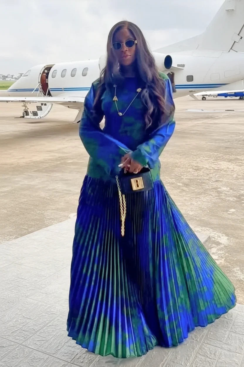 שמלת מקסי זהב חמניות עם קפלים