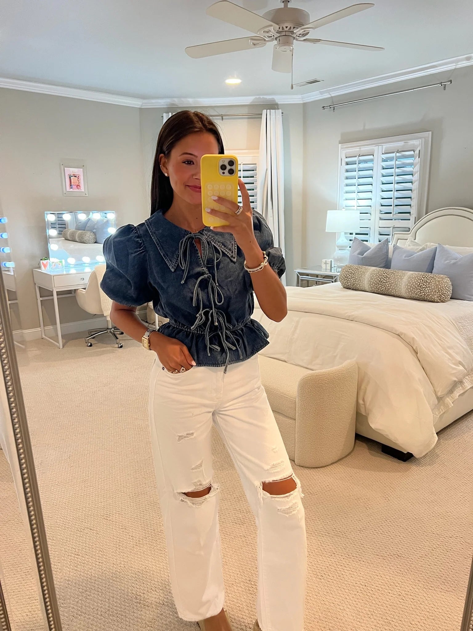 Denim Bağcıklı Günlük Şort Takımı