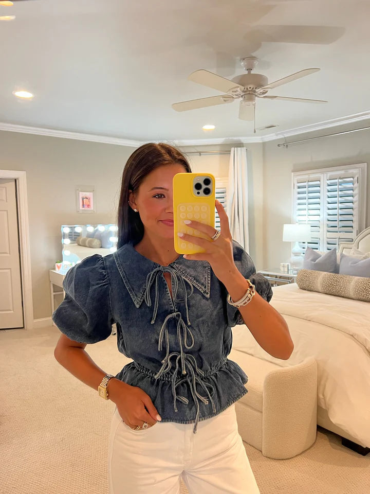 Denim Bağcıklı Günlük Şort Takımı