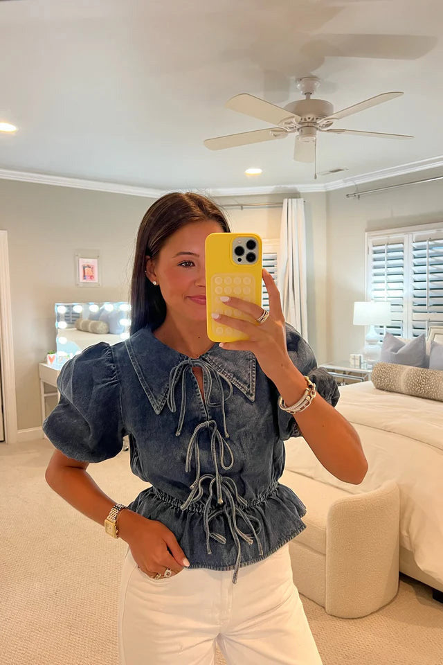 Denim Bağcıklı Günlük Şort Takımı