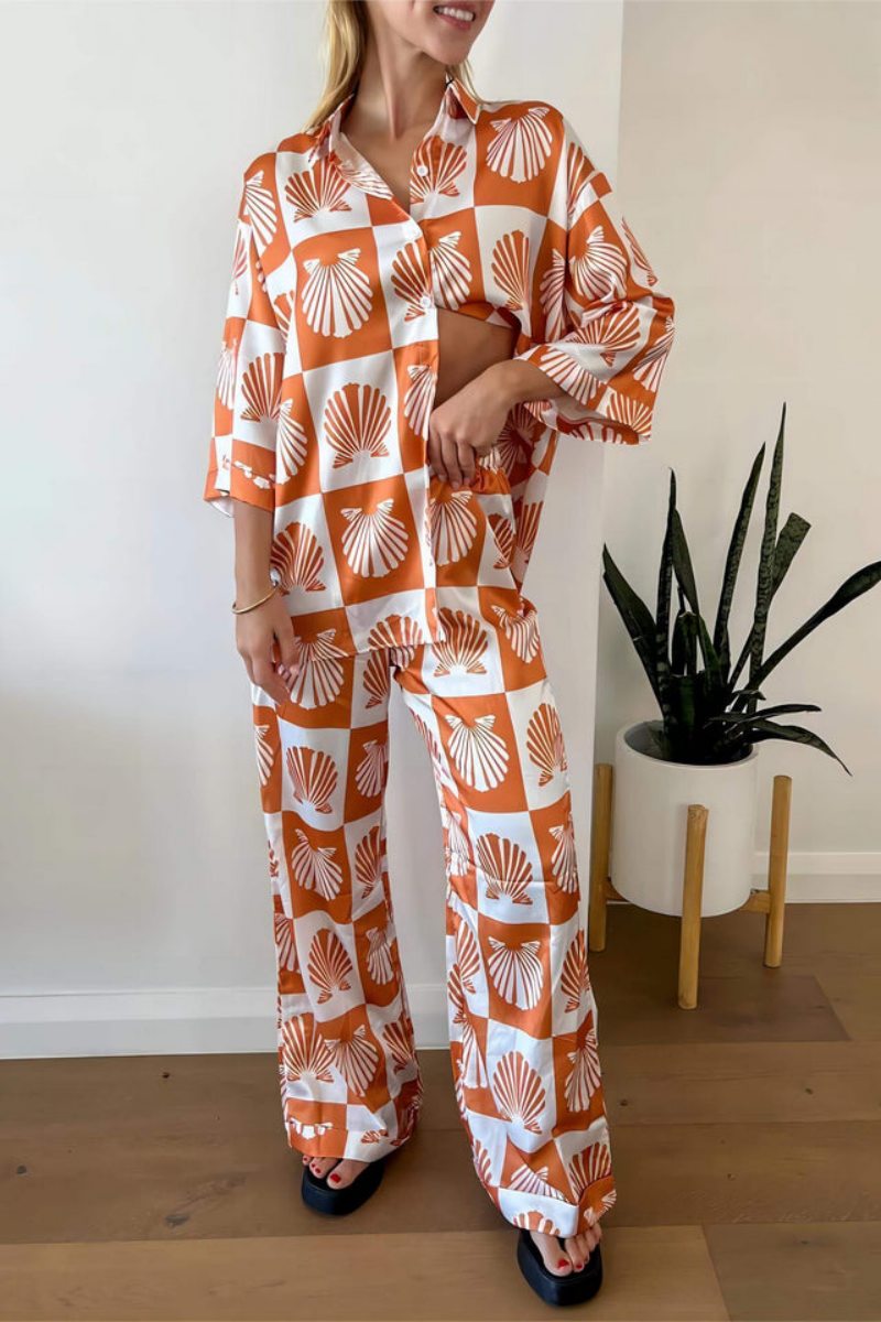 Σετ Παντελόνια Φαρδιάς Ποδός με Ειδικό Σατέν Φύλλο Εκτύπωσης