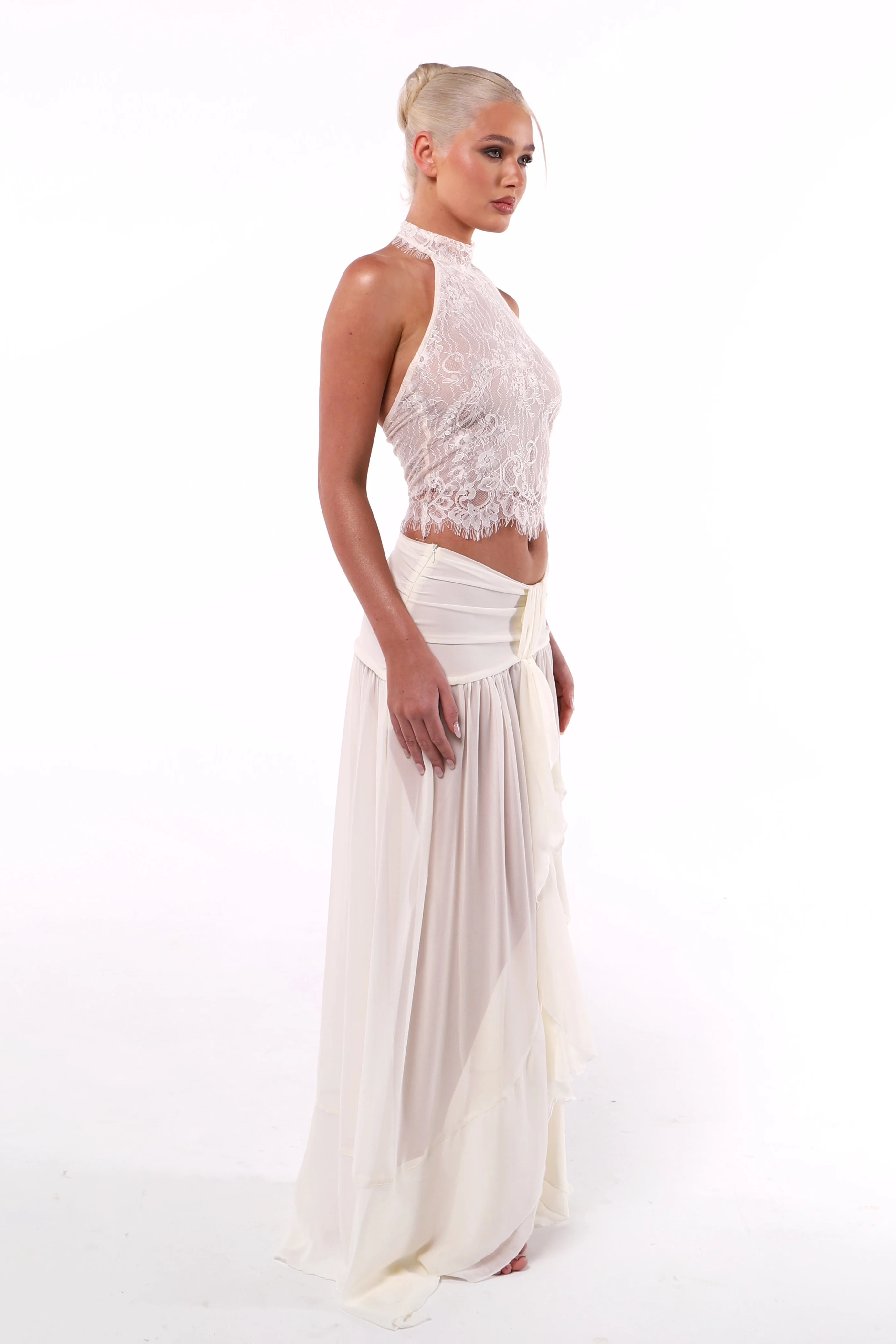 Elegant Lace Top & Flowing Skirt Set