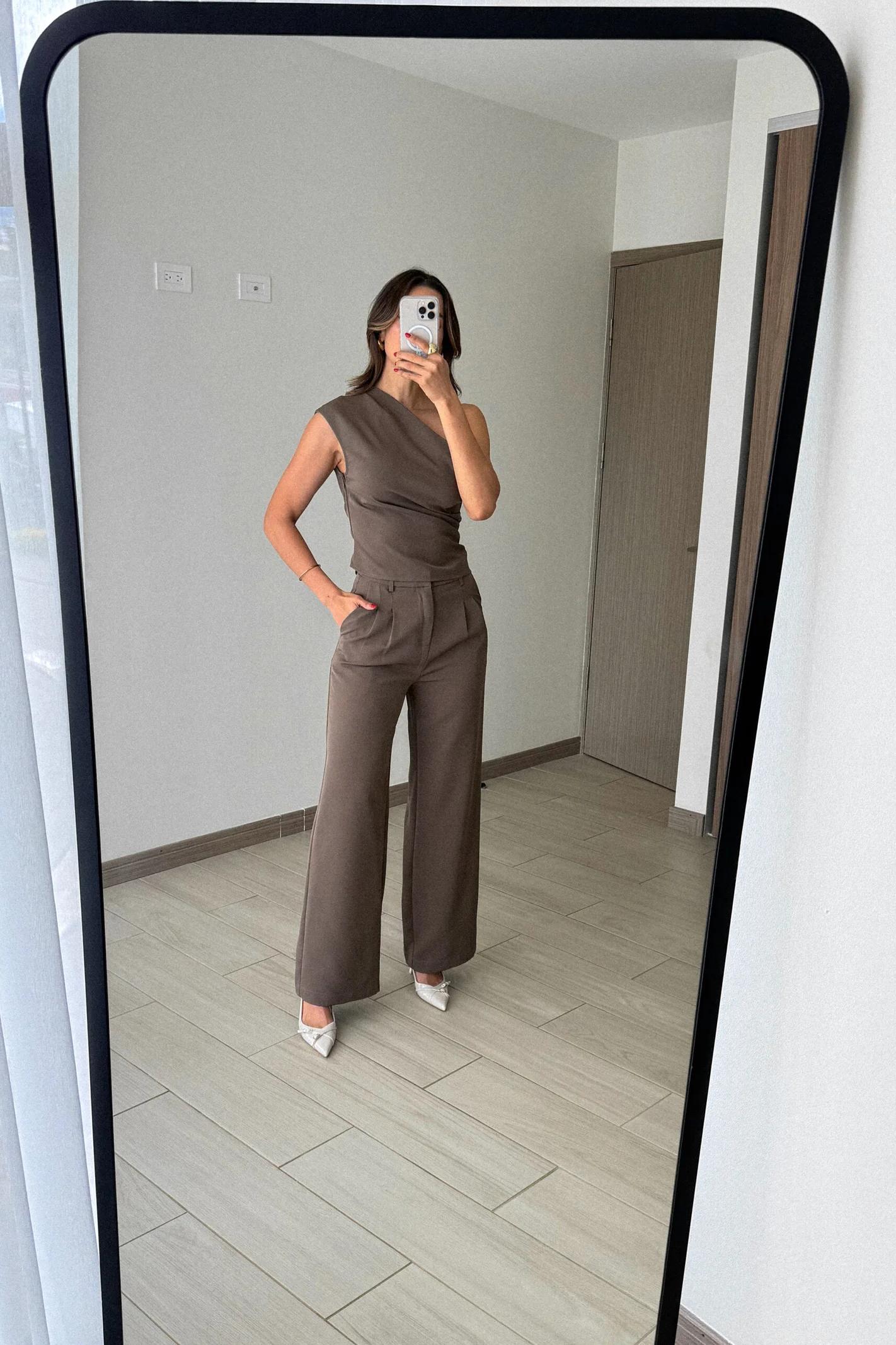 Asymmetric One Shoulder Top & Wide Leg Pants Set