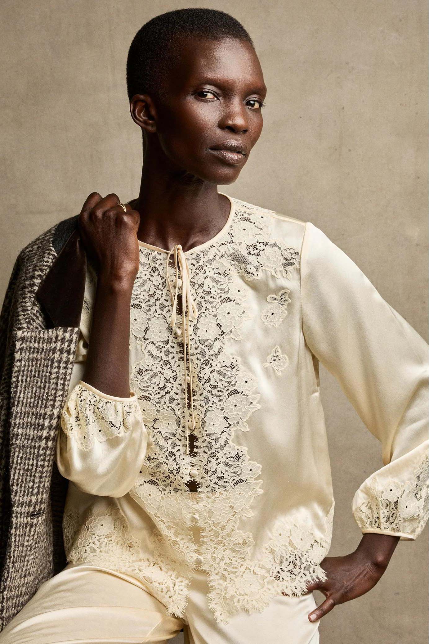 Lace Trimmed Satin Pajama Set