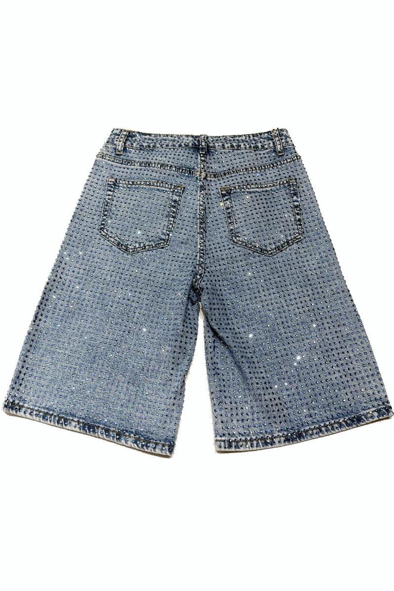 Pantaloni scurți sclipitori din denim albastru deschis
