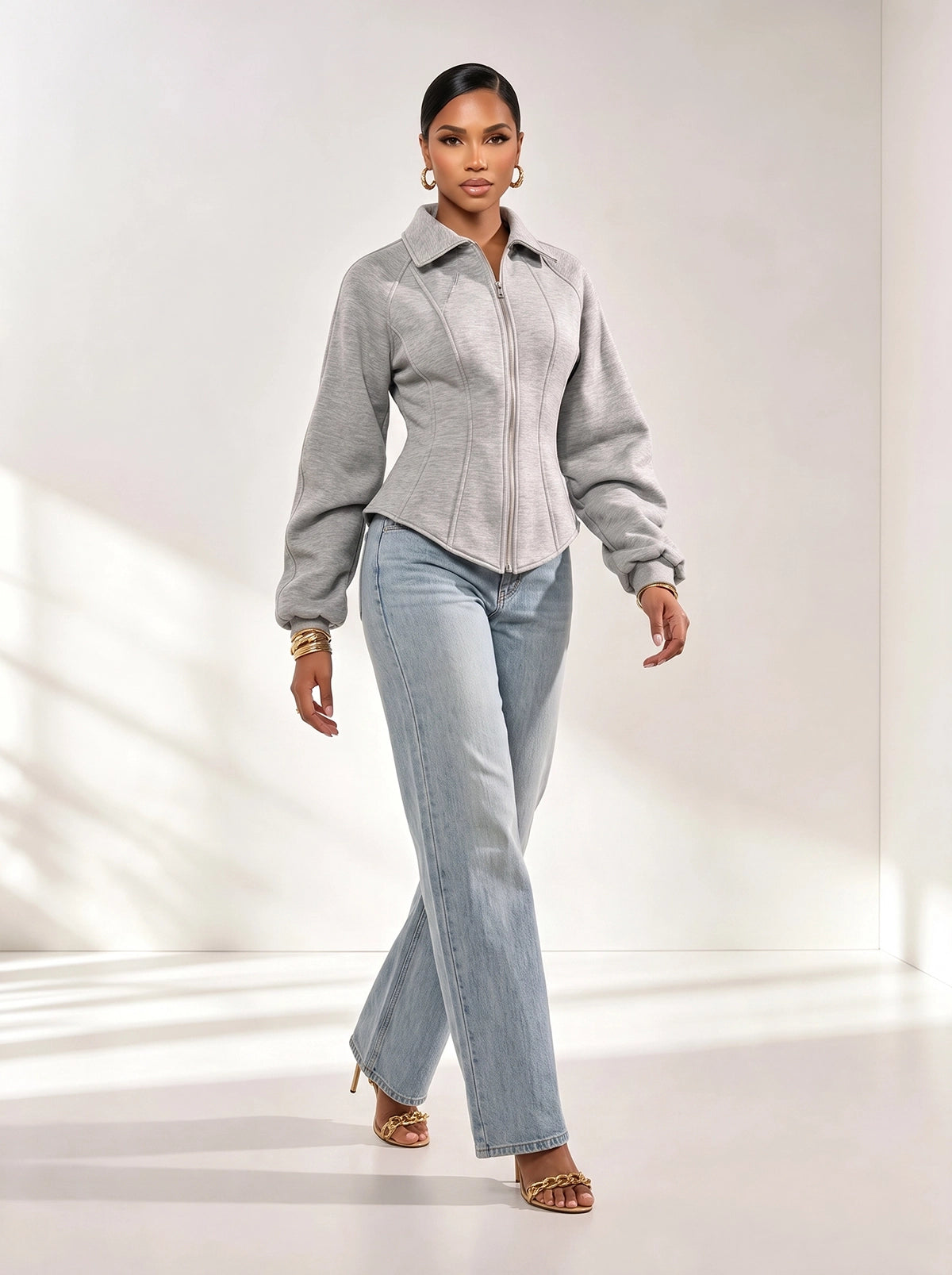 Giacca strutturata grigia con zip