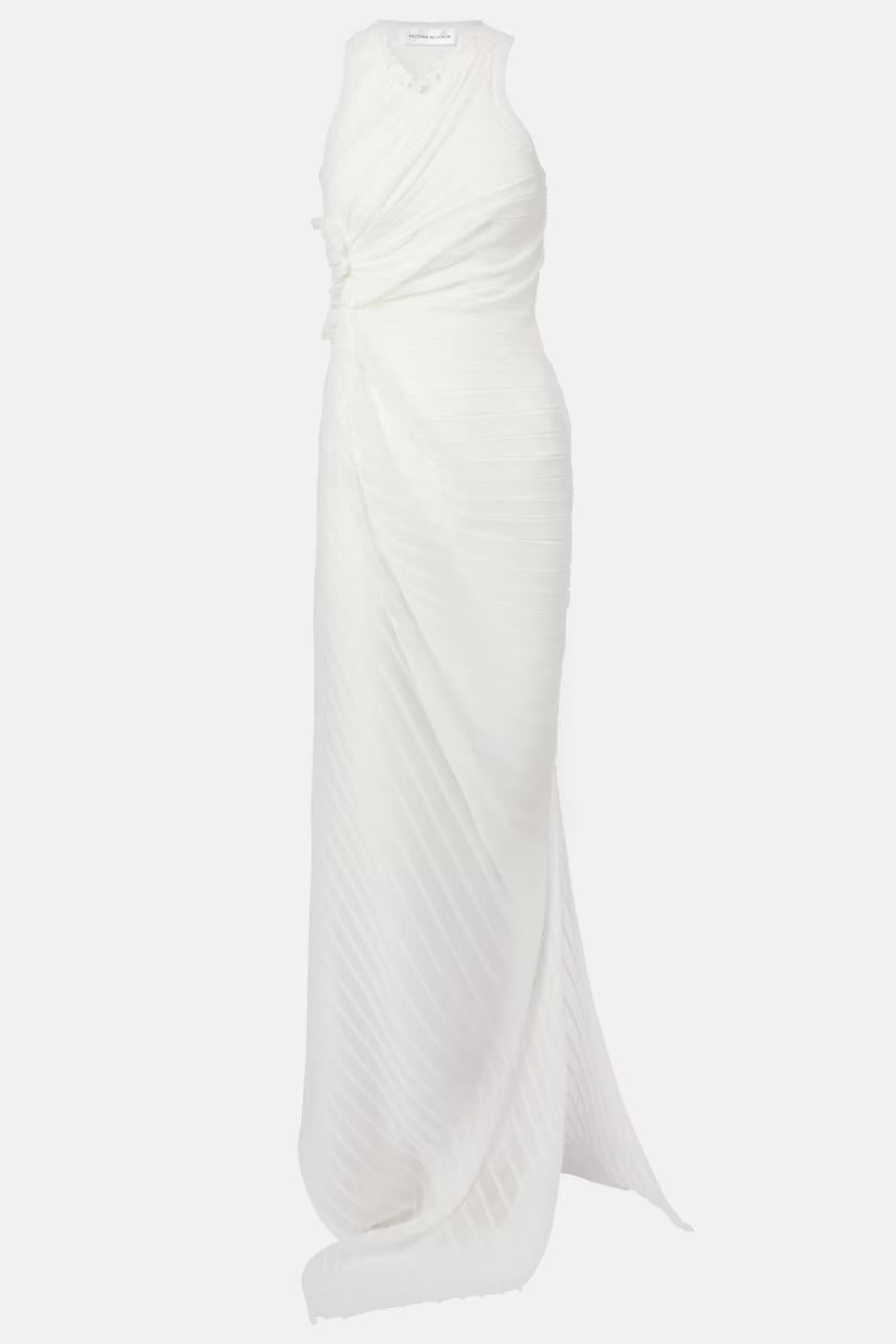 Sheer Striped Halter Maxi Dress