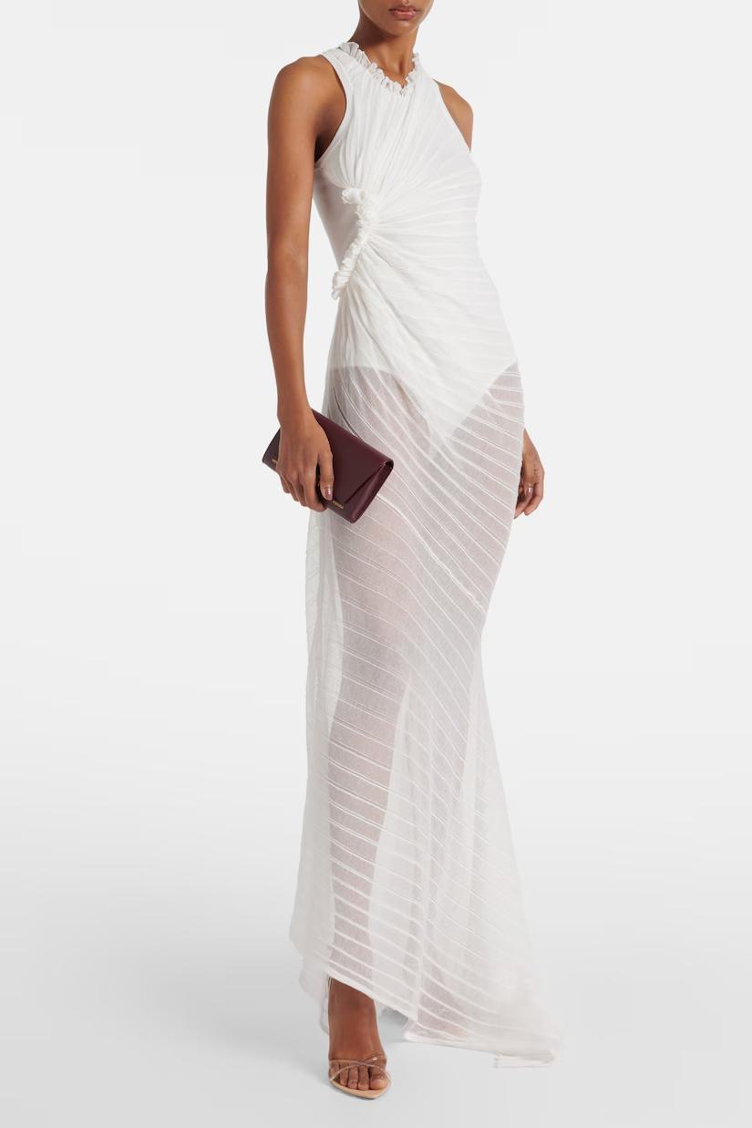 Sheer Striped Halter Maxi Dress