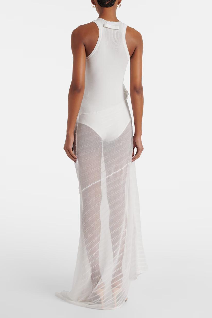 Sheer Striped Halter Maxi Dress
